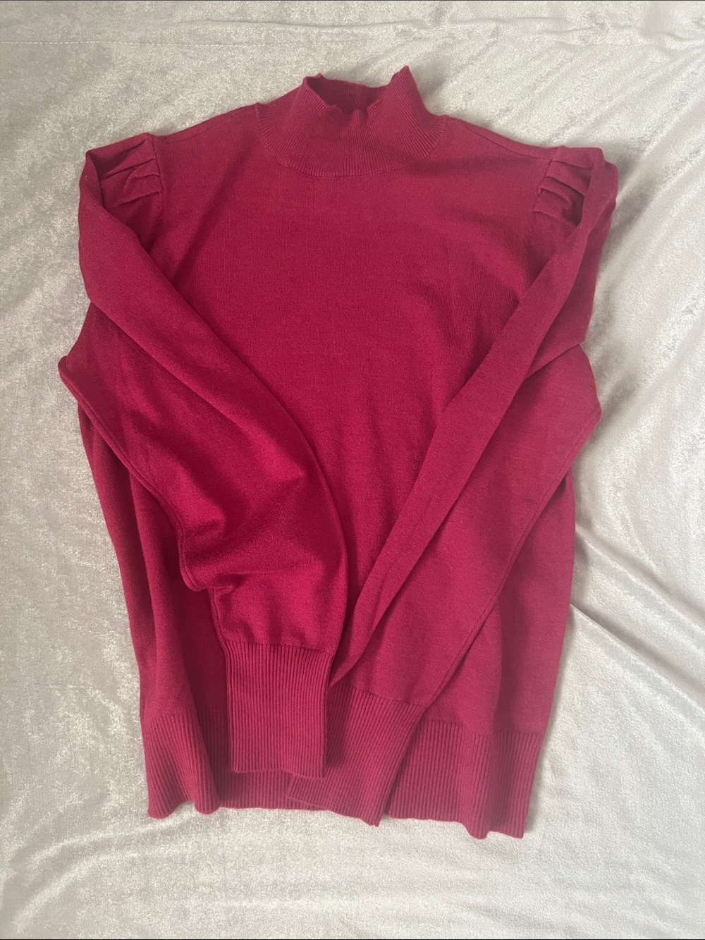 Women’s red  Mock Neck Sweater with Shoulder Detail